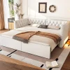 Redom Lit 90x200 cm extensible en 180x200 cm avec éclairage LED, revêtement lin beige, design contemporain