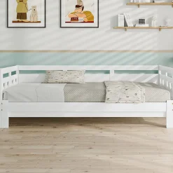 Redom Lit 90x190 cm extensible en 182x190 cm, cadre pin massif en forme de cœur, blanc élégant