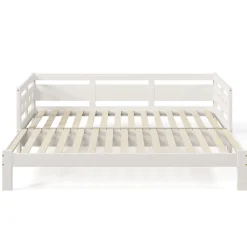 Redom Lit 90x190 cm extensible en 182x190 cm, cadre pin massif en forme de cœur, blanc élégant