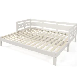 Redom Lit 90x190 cm extensible en 182x190 cm, cadre pin massif en forme de cœur, blanc élégant