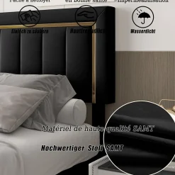 Fortuna lai Lit 160x200 cm, Lit Coffre avec Rangement, Cadre de lit avec tête de Lit, Velours, Noir