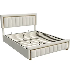 Simple Life Lit 160x200 Cm, Lit Coffre Avec Rangement, Cadre De Lit Avec Tête De Lit, Velours, Beige Online