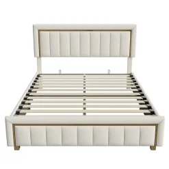 Simple Life Lit 160x200 Cm, Lit Coffre Avec Rangement, Cadre De Lit Avec Tête De Lit, Velours, Beige Online