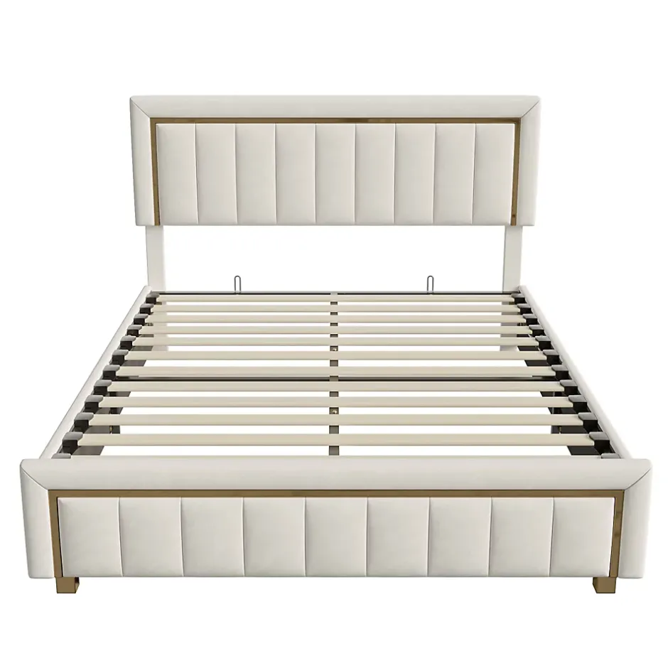 Simple Life Lit 160x200 Cm, Lit Coffre Avec Rangement, Cadre De Lit Avec Tête De Lit, Velours, Beige Online