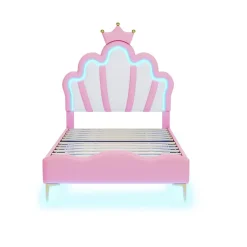 ProximaX Lit 90x200 cm, lit princess avec LED, tête de lit couronne, design moderne, rose Online