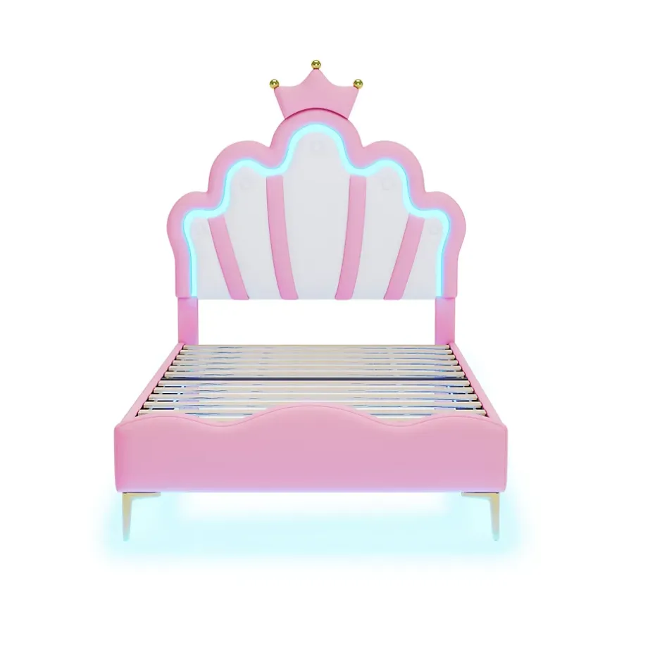 ProximaX Lit 90x200 cm, lit princess avec LED, tête de lit couronne, design moderne, rose Online