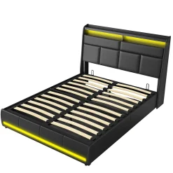 Generique Lit 140x200 cm, Lit rembourré avec lumières LED, Lit à Fonction hydraulique lit d'appoint, pour Adultes, PU, Noir