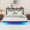 Redom Lit 120x200 cm métal noir avec effet flottant et bande LED intégrée, design contemporain et lignes épurées