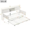Redom Lit 90x200 cm multifonctionnel blanc avec rangements intégrés, prises électriques et cadre métal élégant