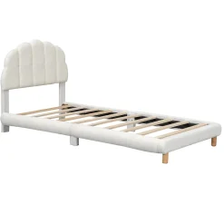 Redom Lit 90x200 cm pour enfant avec tête de lit rembourrée en plush blanc, cadre MDF, design floral et moderne Clearance