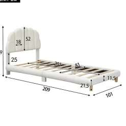 Redom Lit 90x200 cm pour enfant avec tête de lit rembourrée en plush blanc, cadre MDF, design floral et moderne Clearance