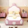 Redom Lit 90x200 cm rembourré en simili cuir bicolore blanc et rose avec tête en forme de couronne, design enfant Outlet