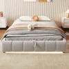 Redom Lit 140x200 cm sans tête, coffre hydraulique avec LED blanche intégrée, tapissé flanelle beige, cadre métal 150 kg