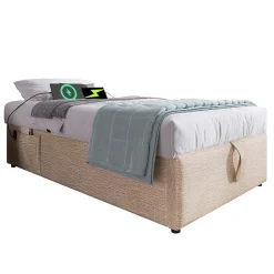 Redom Lit 90x200 cm sommier relevable avec coffre de rangement tapissé lin naturel USB et Type C intégrés Best