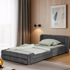 Redom Lit 90x200 cm tapissé chenille Dark Gray avec tête de lit ergonomique et profil bas minimaliste Clearance