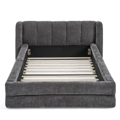 Redom Lit 90x200 cm tapissé chenille Dark Gray avec tête de lit ergonomique et profil bas minimaliste Clearance
