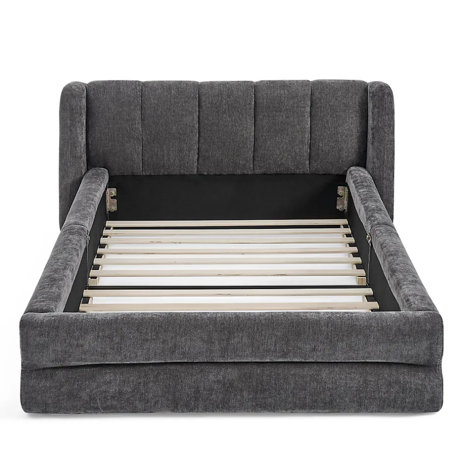 Redom Lit 90x200 cm tapissé chenille Dark Gray avec tête de lit ergonomique et profil bas minimaliste Clearance