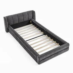 Redom Lit 90x200 cm tapissé chenille Dark Gray avec tête de lit ergonomique et profil bas minimaliste Clearance