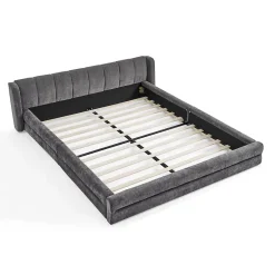 Redom Lit 140x200 cm tapissé chenille avec tête matelassée et structure renforcée, gris foncé, design scandinave Sale