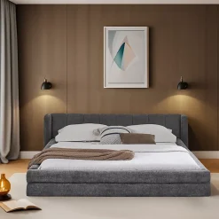 Redom Lit 140x200 cm tapissé chenille avec tête matelassée et structure renforcée, gris foncé, design scandinave Sale