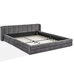 Redom Lit 140x200 cm tapissé chenille avec tête matelassée et structure renforcée, gris foncé, design scandinave Sale