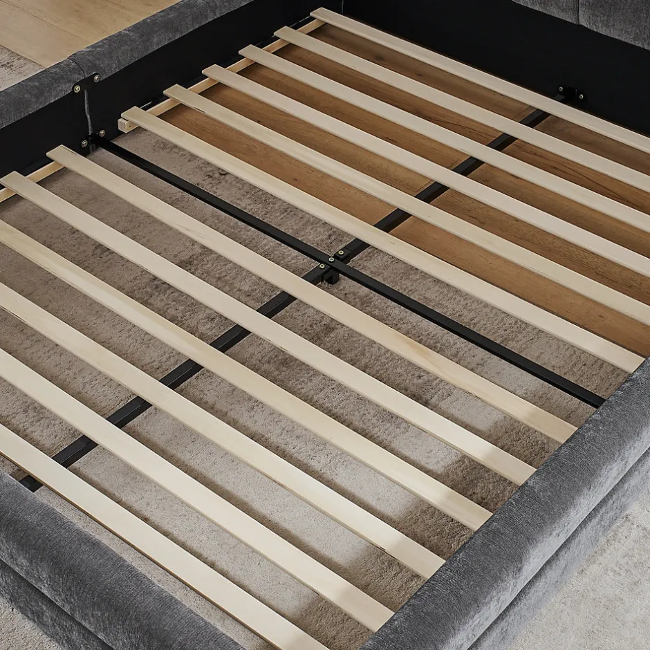 Redom Lit 140x200 cm tapissé chenille avec tête matelassée et structure renforcée, gris foncé, design scandinave Sale