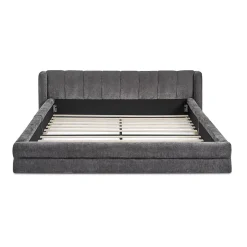 Redom Lit 140x200 cm tapissé chenille avec tête matelassée et structure renforcée, gris foncé, design scandinave Sale