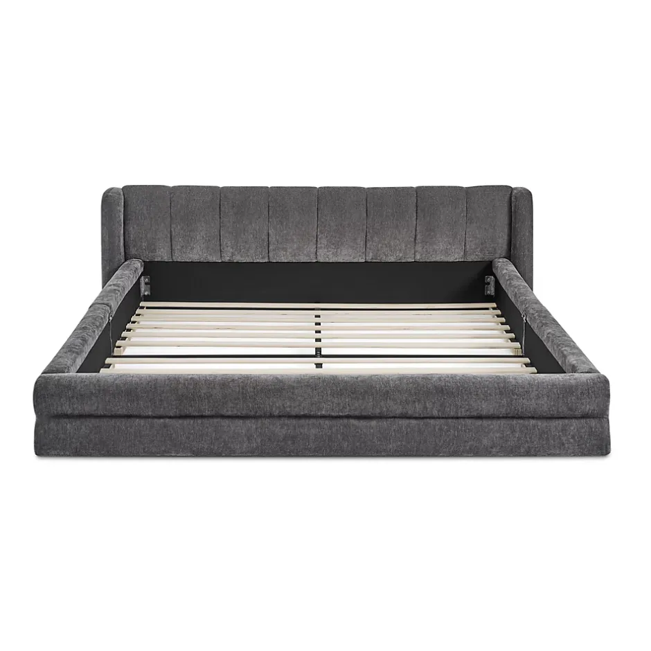 Redom Lit 140x200 cm tapissé chenille avec tête matelassée et structure renforcée, gris foncé, design scandinave Sale