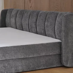 Redom Lit 140x200 cm tapissé chenille avec tête matelassée et structure renforcée, gris foncé, design scandinave Sale