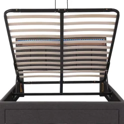Redom Lit 140x190 cm tapissé effet lin avec tête de lit à éclairage LED, rangement sous le lit et structure acier Best