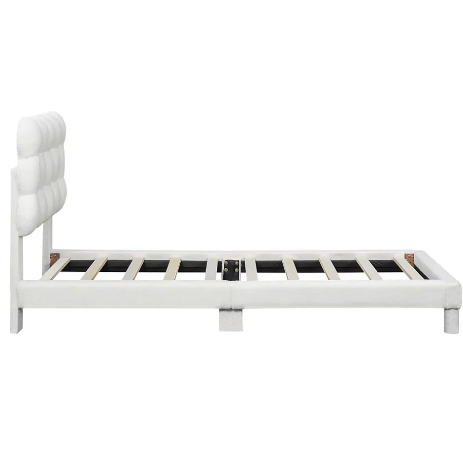 Redom Lit 90x200 cm tapissé en tissu peluche blanc avec tête de lit réglable 3 positions, structure MDF, style moderne et épuré Discount