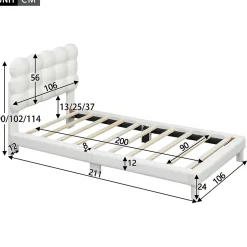Redom Lit 90x200 cm tapissé en tissu peluche blanc avec tête de lit réglable 3 positions, structure MDF, style moderne et épuré Discount