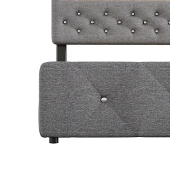 Redom Lit 140x200 cm tapissé gris avec 2 tiroirs, lit gigogne intégré et tête de lit réglable, design élégant