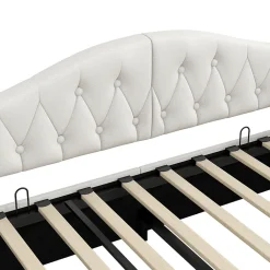 Redom Lit 140x200 cm tapissé lin avec grand rangement sous sommier et bande led 7 couleurs, finition beige élégante