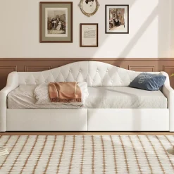 Redom Lit 90x200 cm tapissé lin beige avec rangement sous-lit et bande LED 7 couleurs, cadre bois moderne, 12 lattes Hot