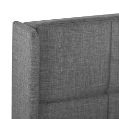 Redom Lit 90x200 cm tapissé lin gris avec tête de lit haute et pieds noirs, design moderne élégant Best