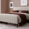 Redom Lit 180x200 cm tapissé lin gris-beige, tête réglable 16-22 cm, compatible avec sommier coffre, cadre métal Best