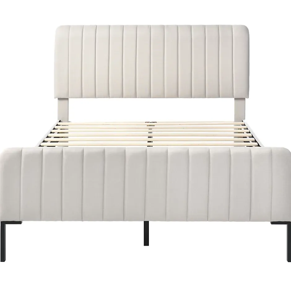 Redom Lit 180x200 cm tapissé lin gris-beige, tête réglable 16-22 cm, compatible avec sommier coffre, cadre métal Best