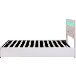 Redom Lit 140x200 cm tapissé PU blanc avec rangement intégré et tête de lit LED, design classique et contemporain Discount