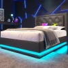 Redom Lit 90x200 cm tapissé PU noir avec coffre hydraulique et tête de lit rembourrée, port USB-C intégré