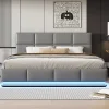 Redom Lit 180x200 cm tapissé similicuir gris ciment avec LED, coffre hydraulique et tête de lit réglable 91/101 cm
