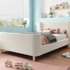 Redom Lit 90x200 cm tapissé velours beige, design luge avec tête rembourrée et motif spatial, cadre métal et bois Online