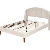 Redom Lit 140x200 cm tapissé velours beige avec tête de lit rembourrée et sommier à lattes en bois, style intemporel Clearance
