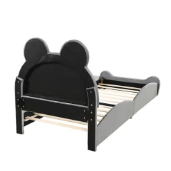 Redom Lit 90x200 cm tapissé velours gris en forme d'ours, design ludique et confortable pour chambre d'enfant Hot