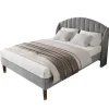 Redom Lit 160x200 cm tapissé velours gris avec tête de lit rembourrée et sommier à lattes robuste, design moderne Online
