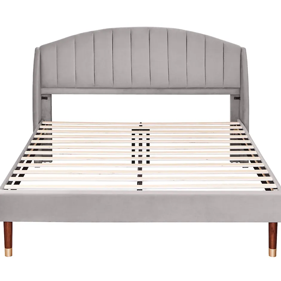 Redom Lit 160x200 cm tapissé velours gris avec tête de lit rembourrée et sommier à lattes robuste, design moderne Online