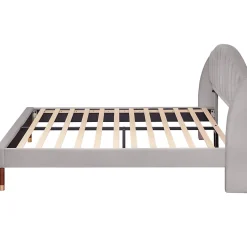 Redom Lit 160x200 cm tapissé velours gris avec tête de lit rembourrée et sommier à lattes robuste, design moderne Online