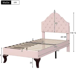 Redom Lit 90x200 cm tapissé velours rose avec tête réglable, lattes en bois et pieds 20 cm, design élégant Online