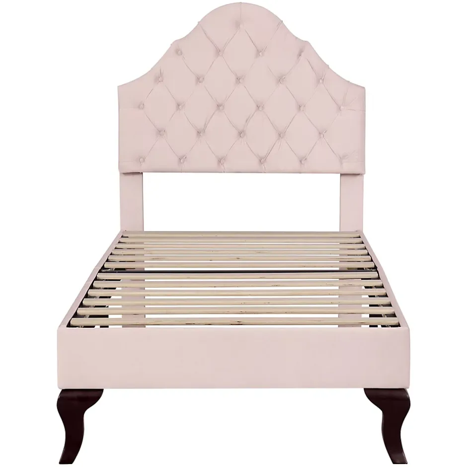 Redom Lit 90x200 cm tapissé velours rose avec tête réglable, lattes en bois et pieds 20 cm, design élégant Online