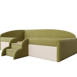 Redom Lit 90x190 cm tapissé velours vert et crème, colorblock, barrières de sécurité et marches antidérapantes Online